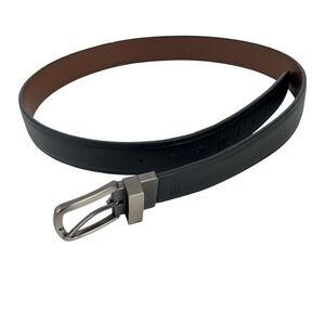 Dickies Reversible Men's Leather Black-Brown Belt Brushed Silver Buckle Size 42